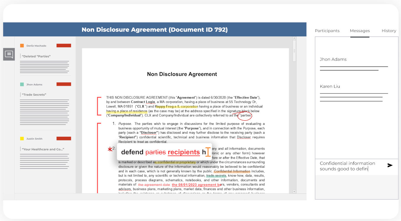 graphic shows Contract Logix contract management software as an example of effective contract redlining