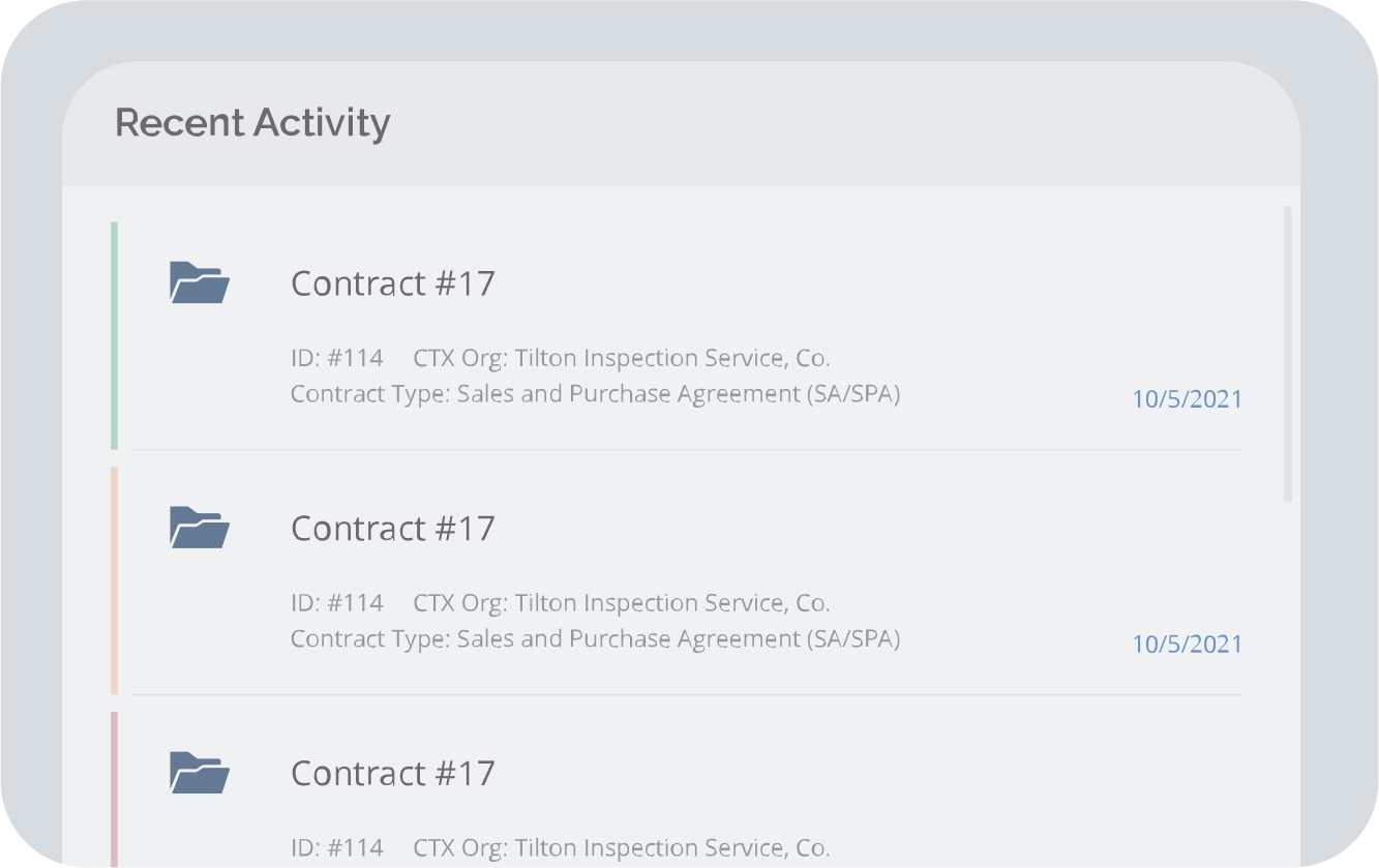 screenshot of recent contract management activities as an example of a benefit of CLM software for school districts