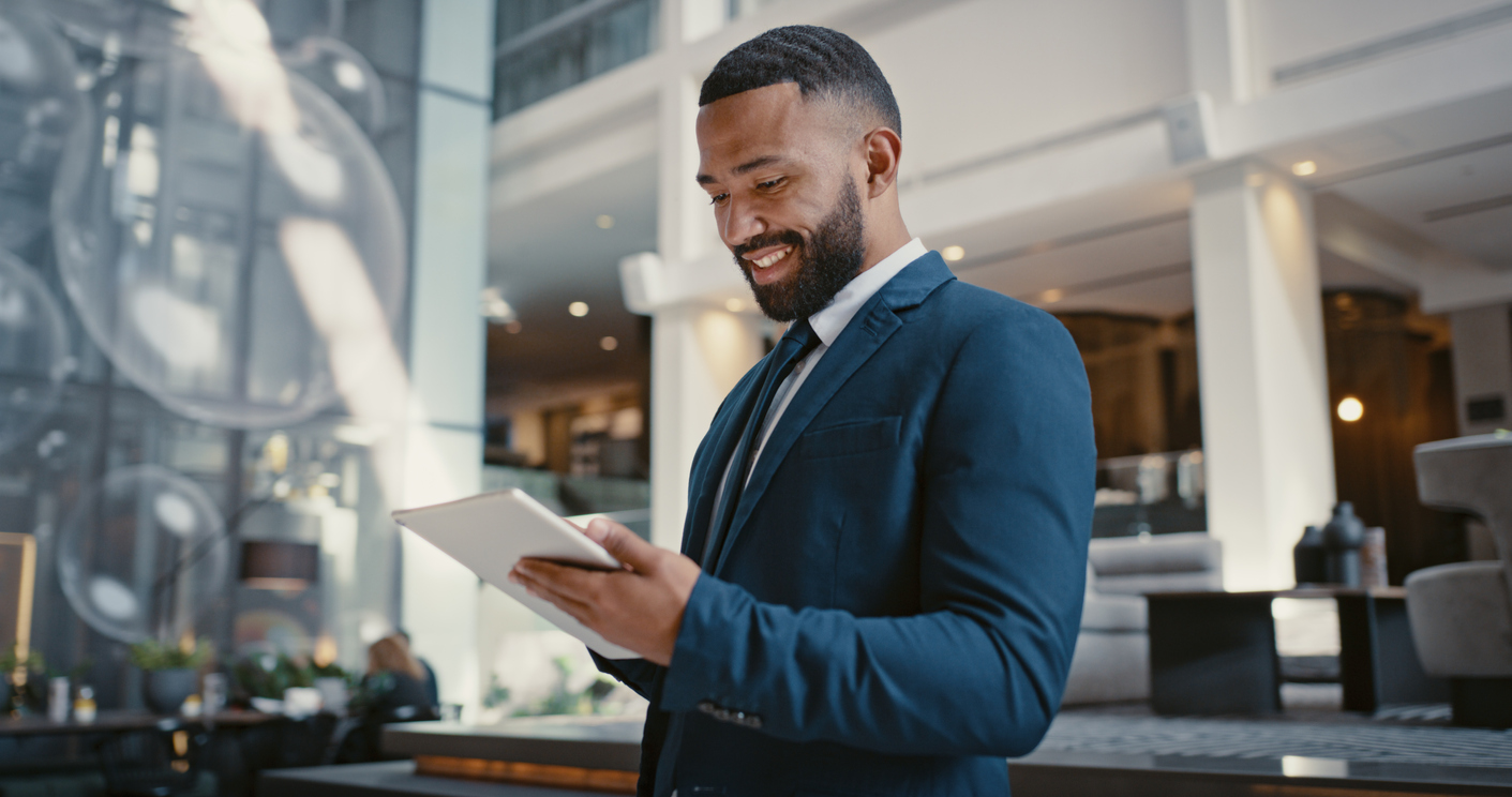 Businessman checking off items