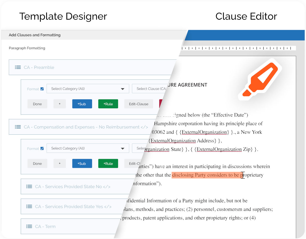 graphic shows how a well-chosen contract template ensures consistency and saves time