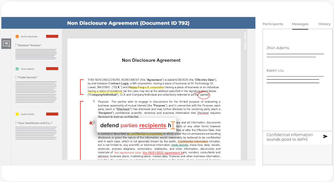 graphic shows how to collaborate on and negotiate a contract with contract management software