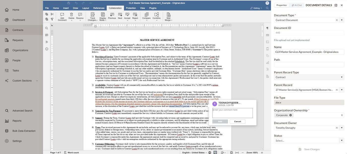 Negotiation-ready document generated by Contract Logix.