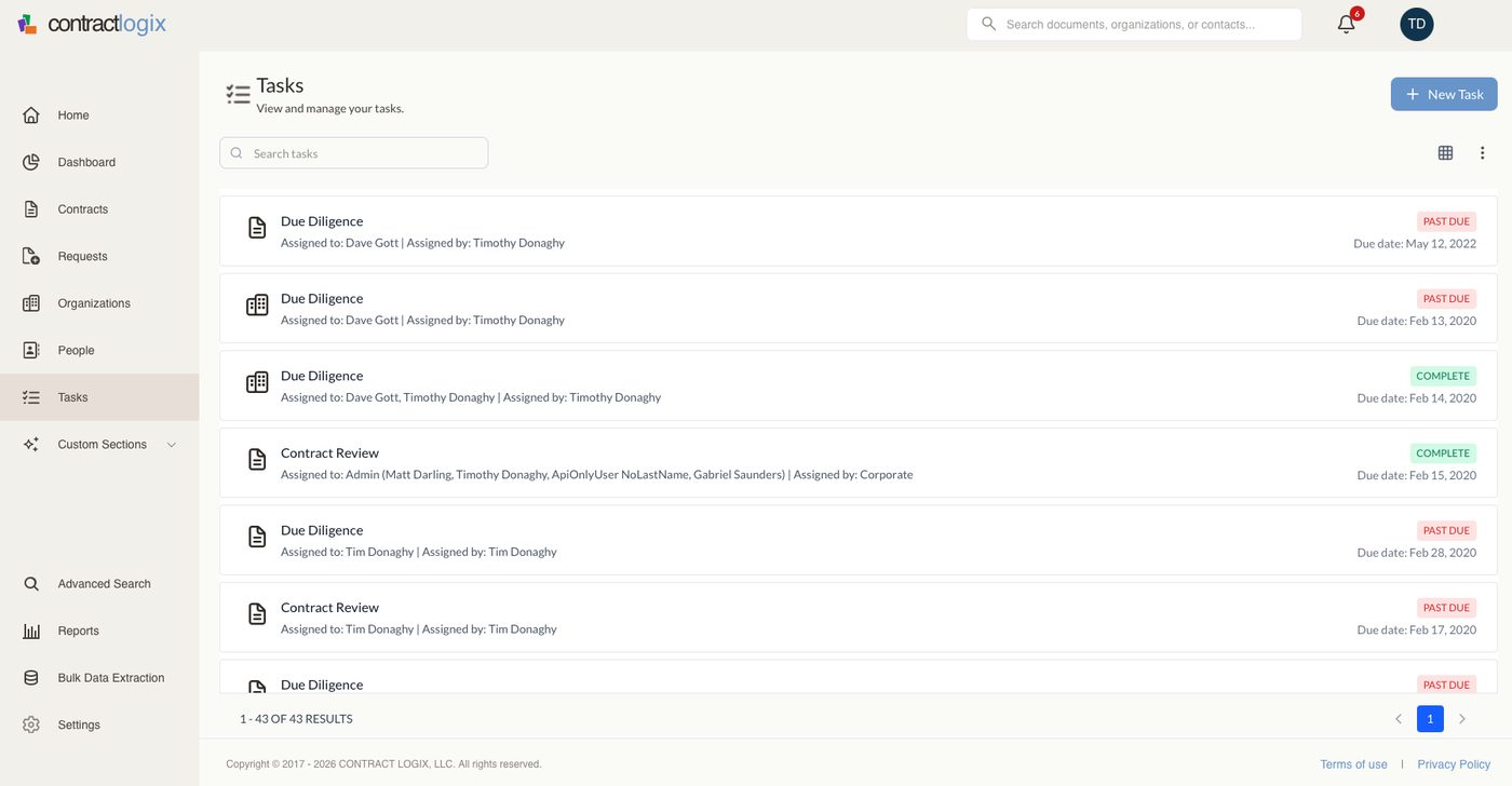 Review and approval tasks in Contract Logix.