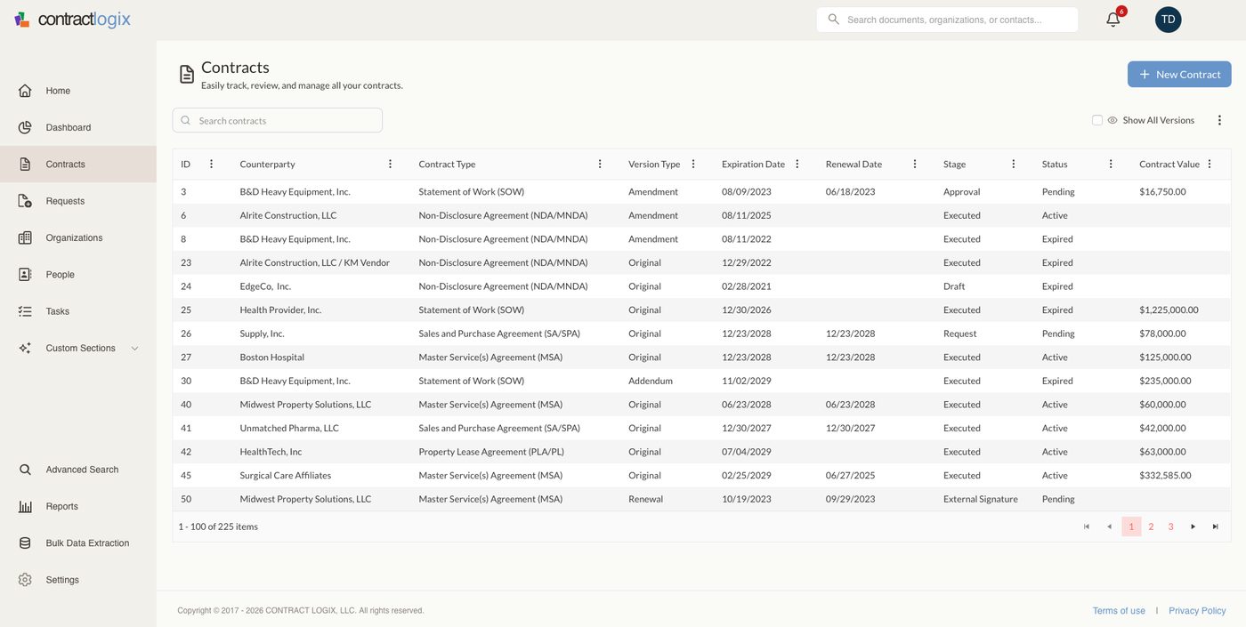 Contract repository in Contract Logix.